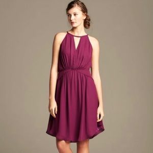 Banana Republic Crepe Halter Gathered Dress Magenta